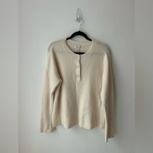 Club Monaco Wool Cashmere Henley Sweater Ivory Ribbed Minimalist Luxury